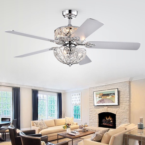 Warehouse Of Tiffany CFL-8423REMO-CH 52 in. Hegasal Indoor Remote Controlled Ceiling Fan with Light Kit, Chrome CFL-8423REMO/CH - main